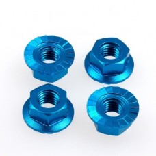 Hiro Seiko 4mm aluminium flanged serrated locknuts - Blue (4)