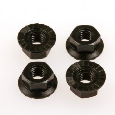 Hiro Seiko 4mm aluminium flanged serrated locknuts - Black (4)